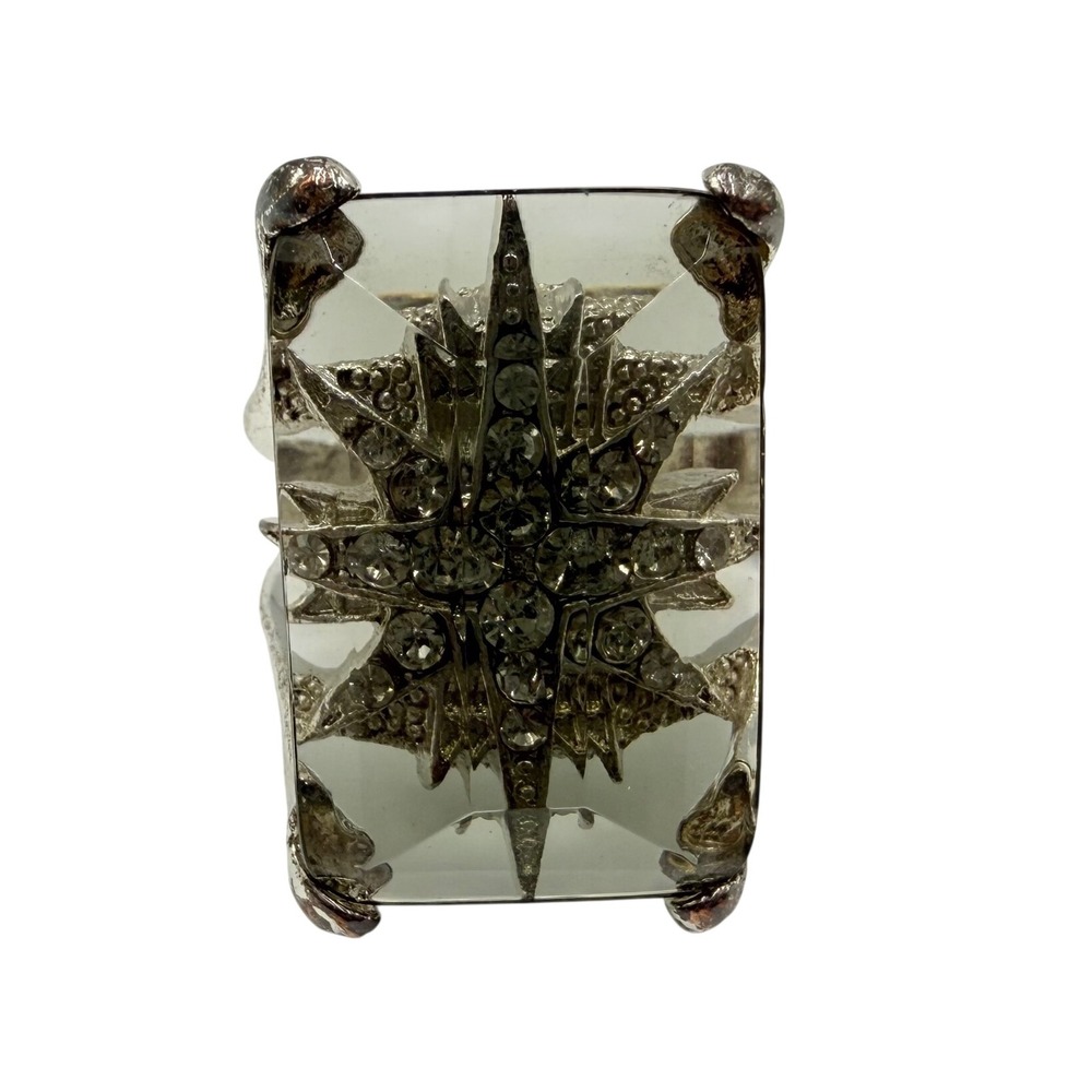 Cocktail Ring Womens Size 8.5 Gray Lucite Starburst Crystal Elegant Romantic
